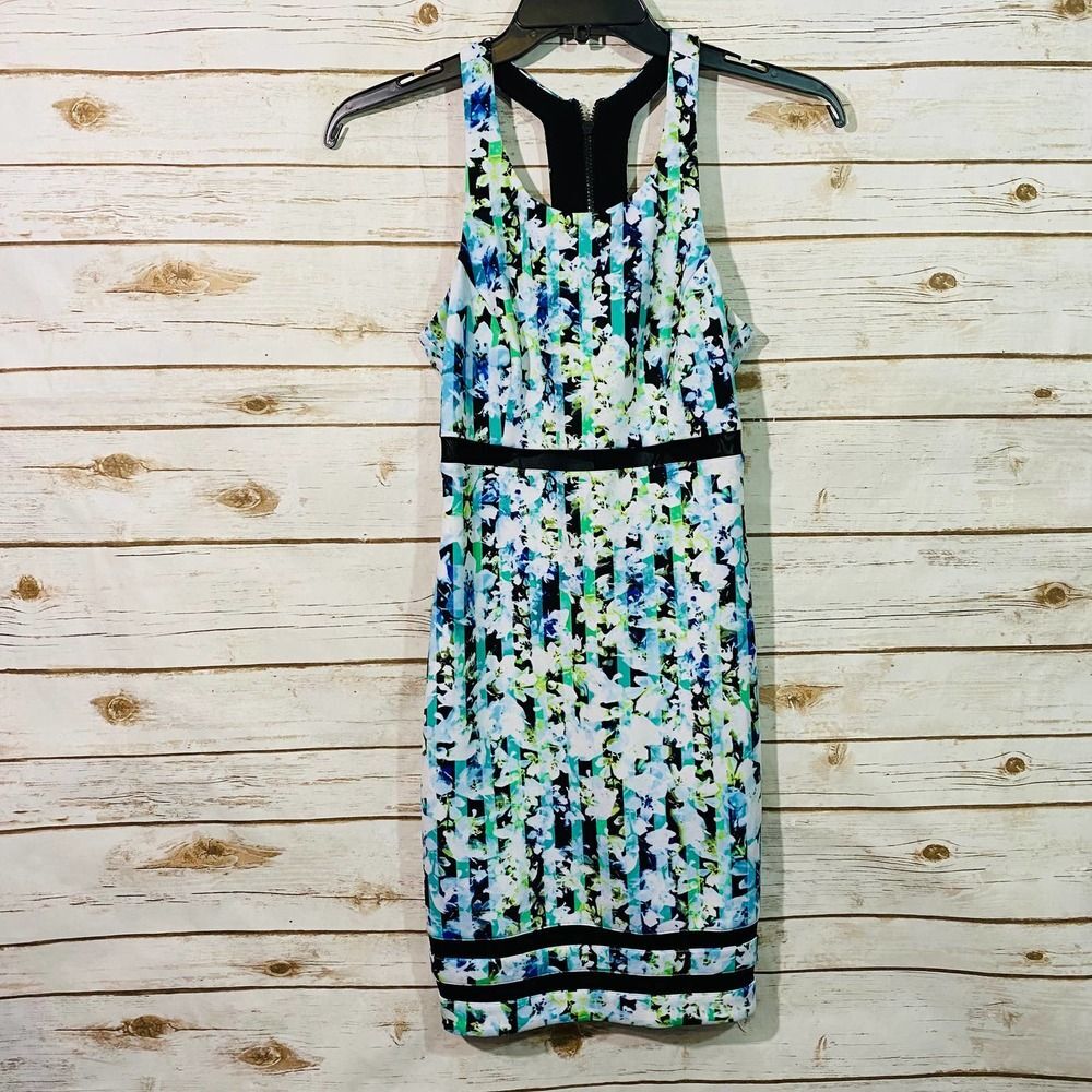 Guess Los Angeles Women's Blue Black Sleeveless Crewneck Mini Dress Size 4